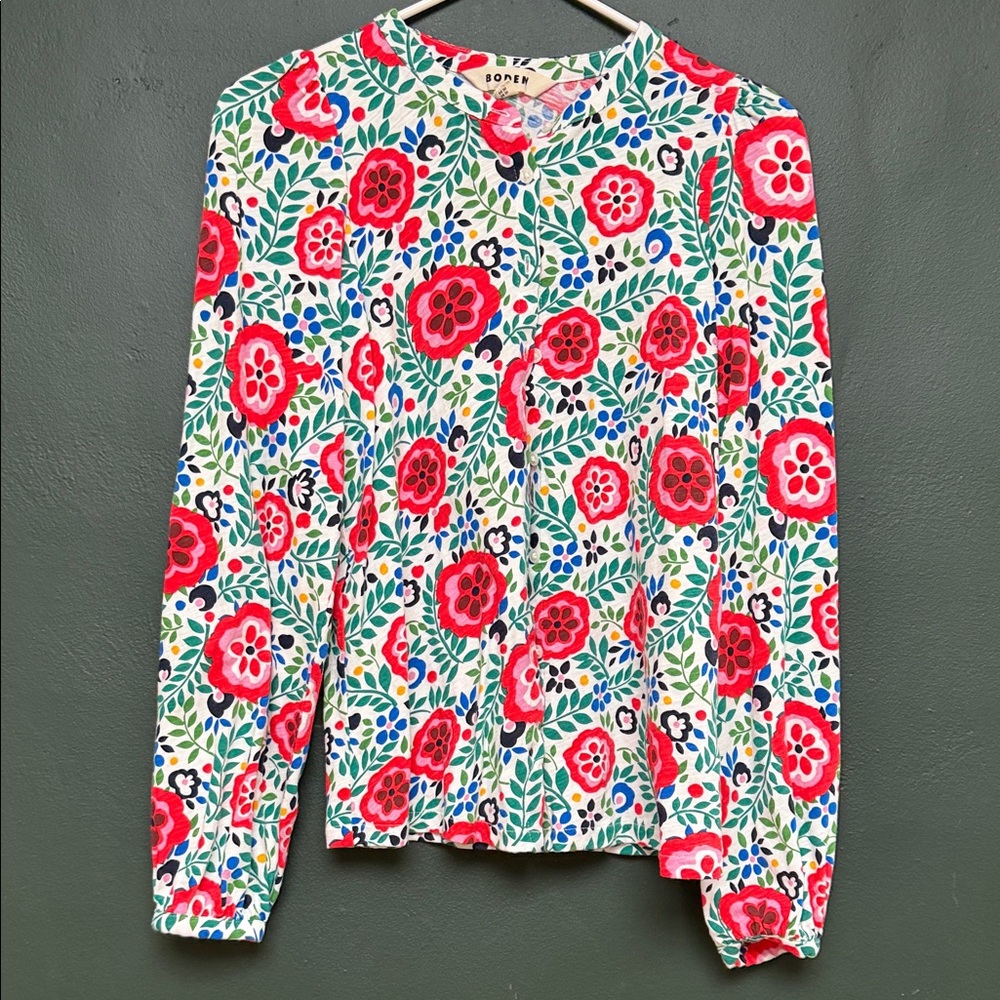 Boden Red and Green Floral Blouse